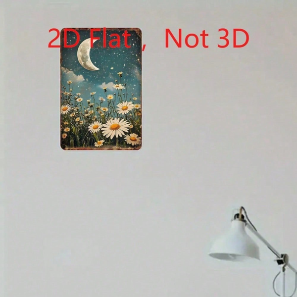 CIFbuy 复古新月星雏菊金属铁皮装饰牌，田园风墙面艺术 8x12英寸（TikTok, temu 自提物流）-2