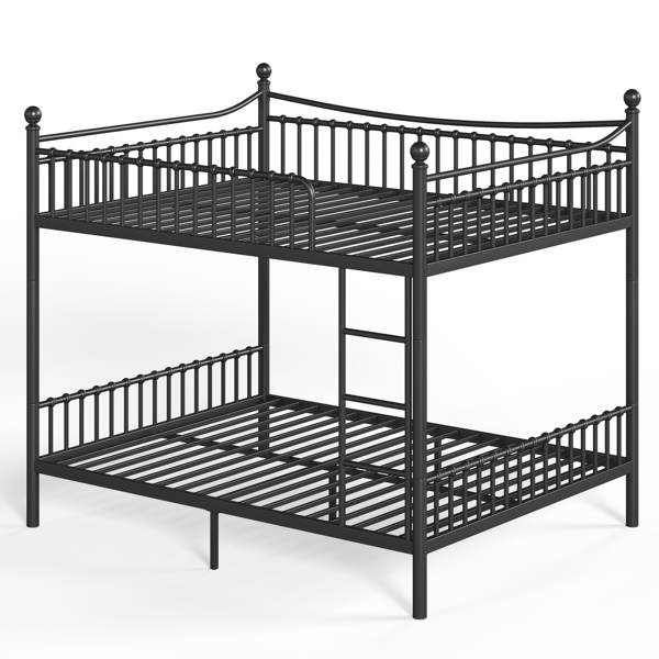 Queen over Queen Metal Bunk Bed with Unique Curved Guardrail Design, Round Tube bunk bed Frame, No Box Spring Required, Metal Bunk Bed Frame for Kids Teens,adults, Black-14