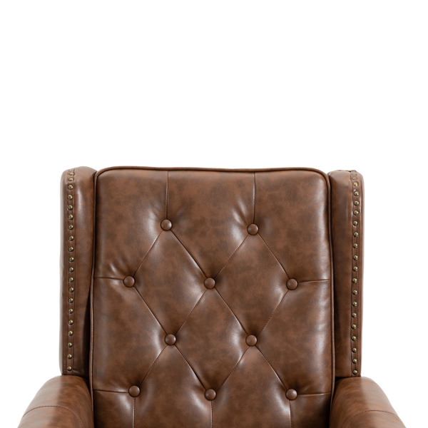 Wood Frame Armchair, Modern Accent Chair Lounge Chair with Sturdy Wood Legs for Living Room Bedroom (Brown PU)-19