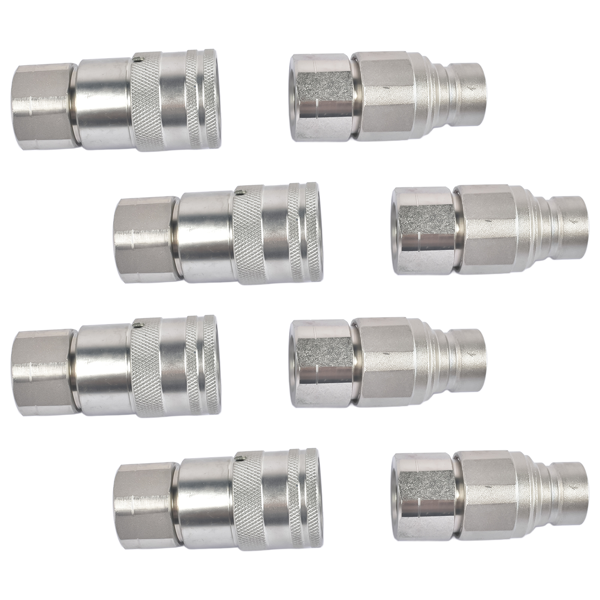 液压快速接头 4 Sets 1/2" Flat Face Hydraulic Coupler Quick Connect Fit for Bobcat 16028-7