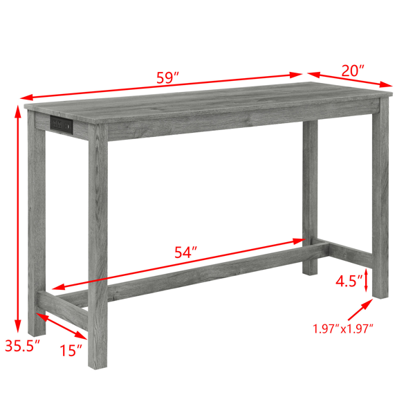 59 Inch Bar Table, Dining Table, Sofa Table with Power Outlet, 3 Upholstered Stools, 4 Piece Bar Table and Chair Set for Living Room, Dining Room, Kitchen-19