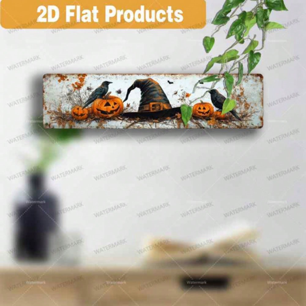 CIFbuy 复古16x4金属墙饰套装 2D平面，南瓜、乌鸦、巫师帽、农舍风格（TikTok, temu 自提物流）-3