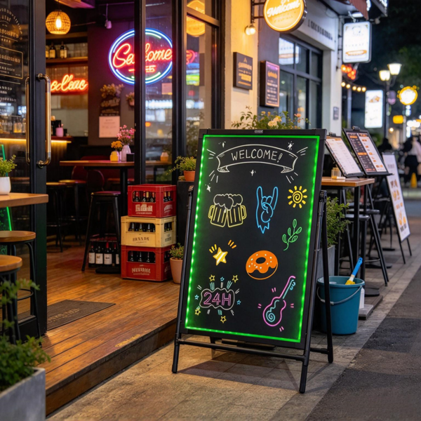 32“x24”LED信息书写板、带霓虹灯效果的可擦除发光黑板、带8个荧光粉笔标记和遥控器的菜单标志和绘图板-6