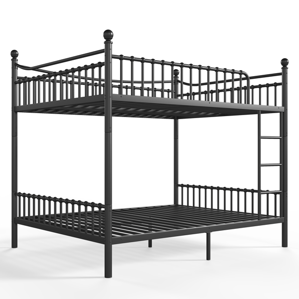 Queen over Queen Metal Bunk Bed with Unique Curved Guardrail Design, Round Tube bunk bed Frame, No Box Spring Required, Metal Bunk Bed Frame for Kids Teens,adults, Black-10