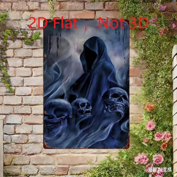 CIFbuy 复古死神铁皮招牌，复古骷髅金属牌 8x12 万圣节哥特风（TikTok, temu 自提物流）-7