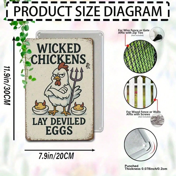 CIFbuy 1个趣味搞怪小鸡下魔鬼蛋铁皮装饰牌，复古农舍风格墙面艺术（TikTok, temu 自提物流）-6