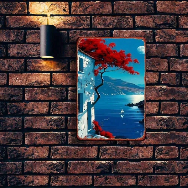 CIFbuy 1件 地中海风格画作，日落红树白屋 海滨墙饰（TikTok, temu 自提物流）-4