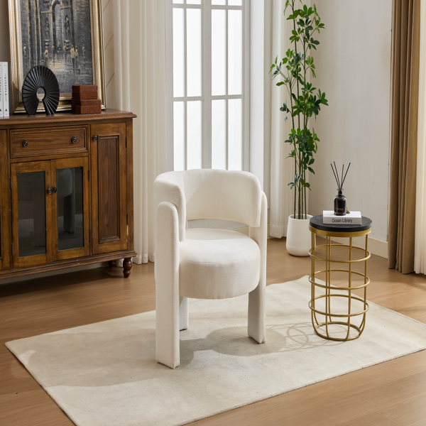 Modern Accent Chair, Contemporary Boucle Fabric Accent Armchair Comfy Upholstered Leisure Single Sofa Chair for Living Room Bedroom Apartment Office - White-1