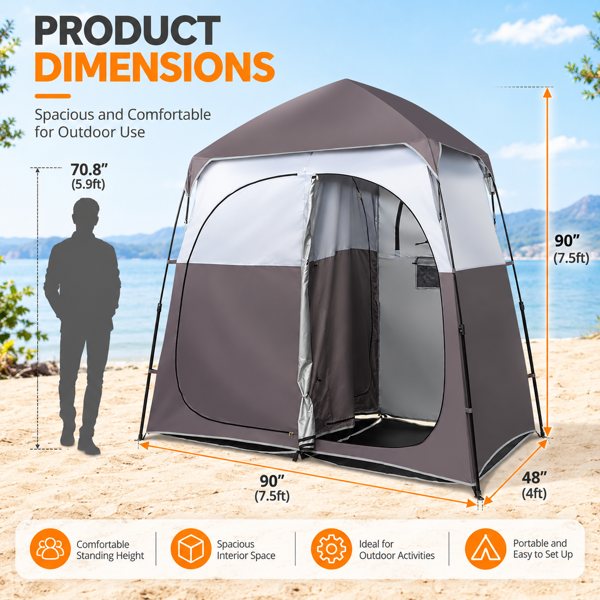 2人 深棕色 更衣帐篷 229*229*122cm 速开-3