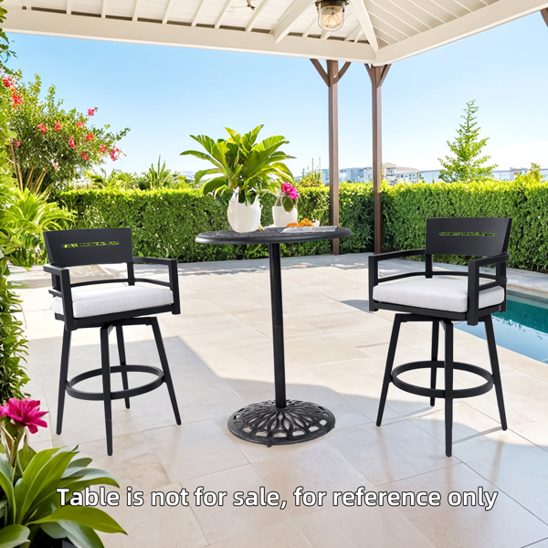 Modern Outdoor 2-Piece Swivel Bar Chairs – Aluminum Frame with Ember Black, 360° Swivel, Ergonomic Backrest & Armrests, Tapered Legs, Sunbrella Cushion, Weather-Resistant & Durable Patio Bar Stool-3