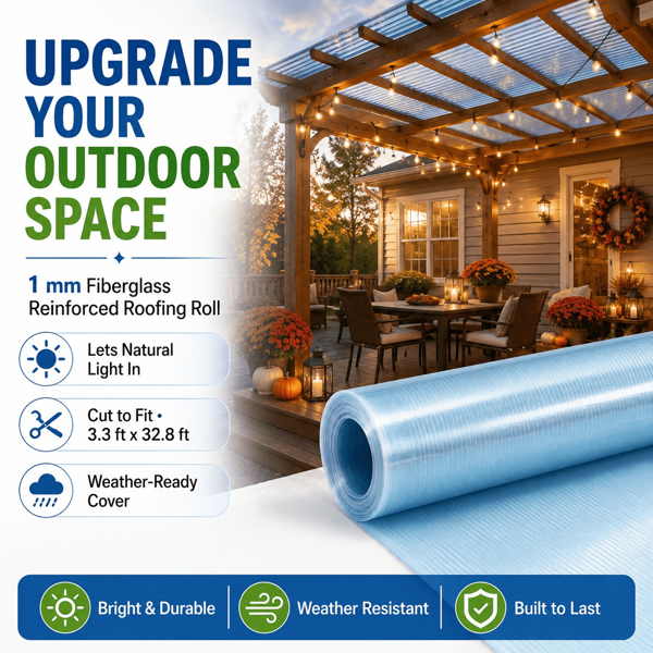 Polycarbonate Roof Panel Roll, Clear Roofing Panels Insulated Rainproof Greenhouse Panels Glass Fiber Roofing Canopy Cover for Farming, Sunroom 3.3x16.5ft(1x5m)-3