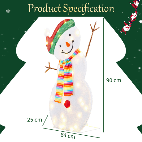 3ft 白色 2D彩虹围巾雪人 50L暖白灯 圣诞灯饰雪人 31V 3.6W 英规-7