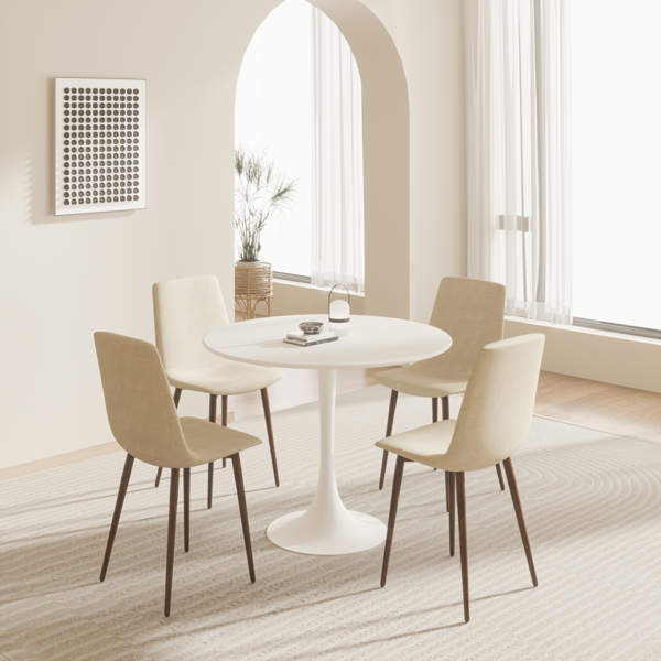 31.5" White Round Dining Table, Tulip Table Kitchen Dining Table 2-4 People with MDF Table Top & Pedestal Base, Mid-Century End Table Leisure Coffee Table Office Living Room Table-7