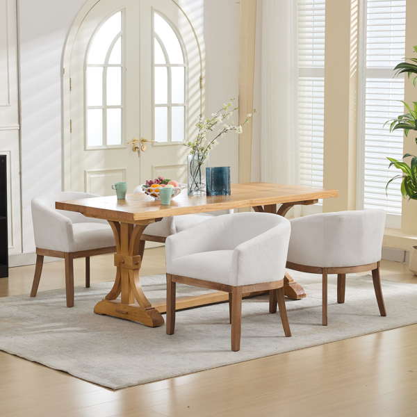 Mid Century Modern Upholstered Barrel Dining Chairs with Arms,Farmhouse Linen Kitchen & Dining Room Chairs with Natural Hardwood Frame, 19" W Accent Chairs for Living Room,Single Pack,Beige,SW1891BG-19
