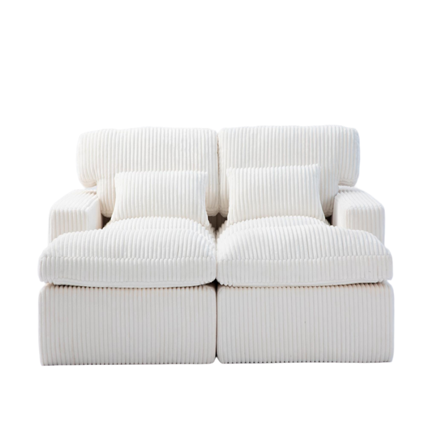Double Chaise Lounge Chair Indoor,Oversized Upholstered Sleeper Cloud Couch,Deep Seat Luxury Sofa Bed,Sectional Sofa Chaise Love-seat,Corduroy Reading Chair for Living Room,No Assembly Required,White-27