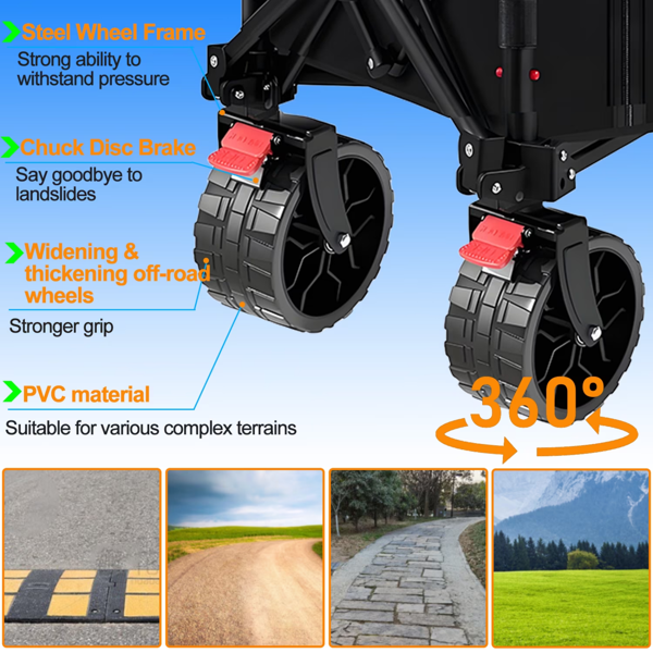 重型可折叠户外推车，全地形轮，600D 牛津布材质，承重 350 磅，容量 150 升，尺寸 35.8 英寸 ×17.3 英寸 ×20.5 英寸-4
