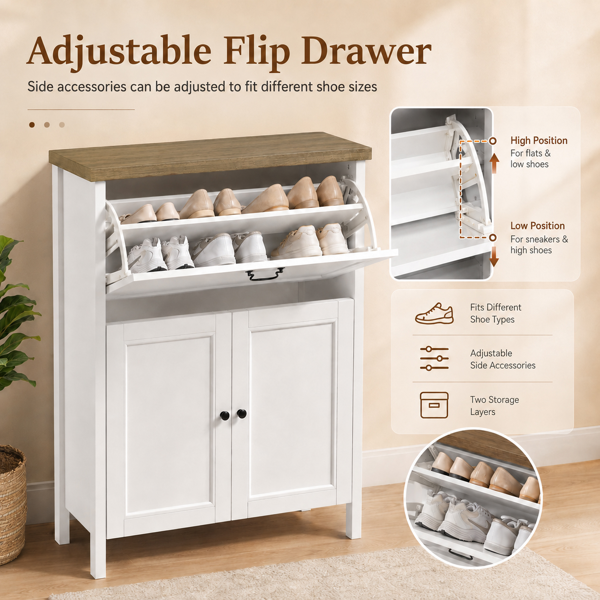 Shoe Cabinet with Flip Drawer, Boot Rack and 6 Boot Clips, Narrow Entryway Shoe Cabinet with Adjustable Shelf, Freestanding Shoe Organizer Cabinet for Entryway, Foyer, 31.5"W x 15.7"D x 45.3"H-White-5