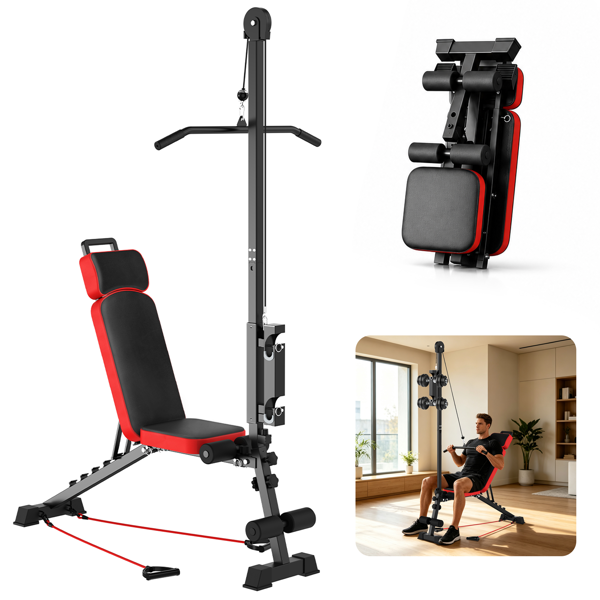 Multi-Functional Weight Bench with Pulley System and Adjustable Backrest-10
