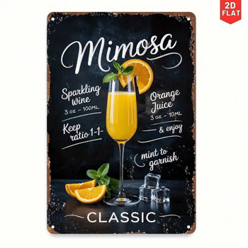 CIFbuy 复古铁艺含羞草配方图，气泡酒橙汁金属装饰牌（TikTok, temu 自提物流）