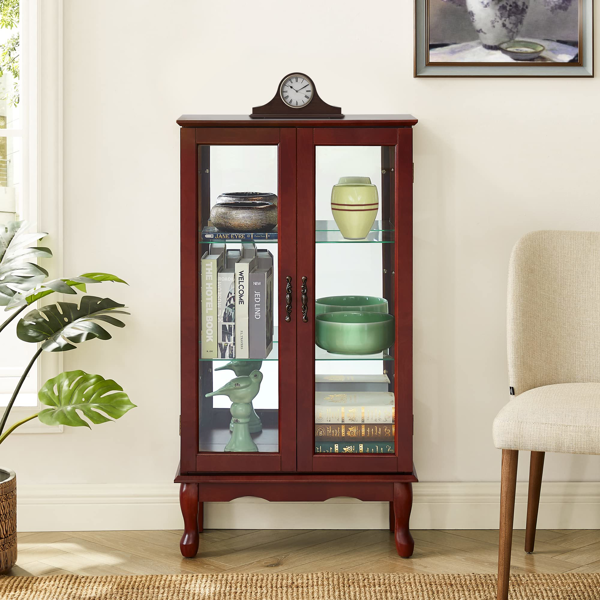 Curio Cabinet Lighted Curio Diapaly Cabinet with Adjustable Shelves and Mirrored Back Panel, Tempered Glass Doors (Cherry, 3 Tier), (E26 light bulb not included)-5