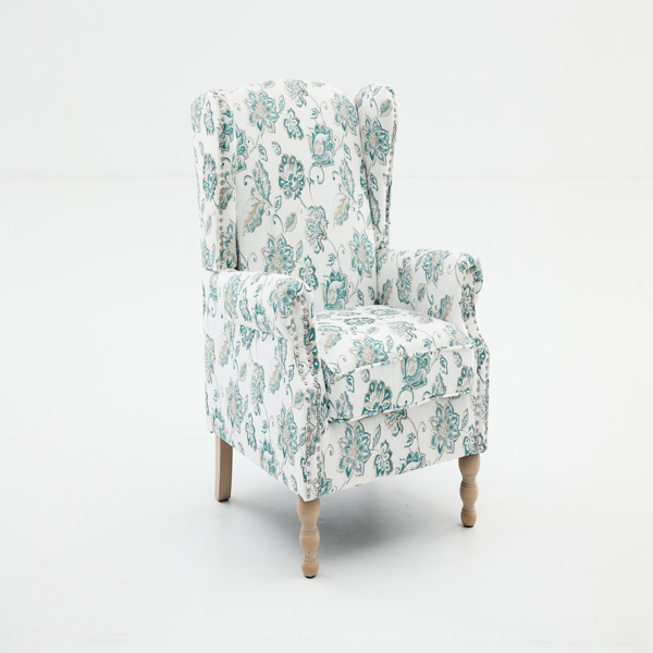 Modern Accent Chair with Retro Wood Legs, Comfy Upholstered Armchair, Floral Design Single Sofa Chair for Living Room Bedroom Office-12