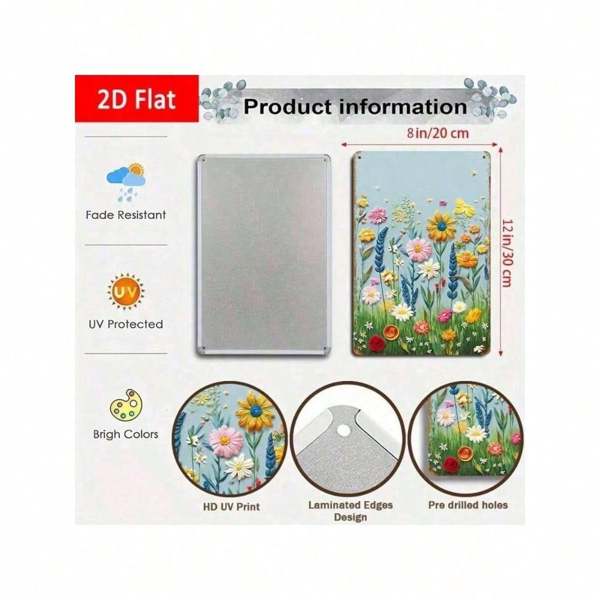 CIFbuy 1个KaloKalo复古装饰金属铁皮招牌，2D平面花卉墙饰（TikTok, temu 自提物流）-3