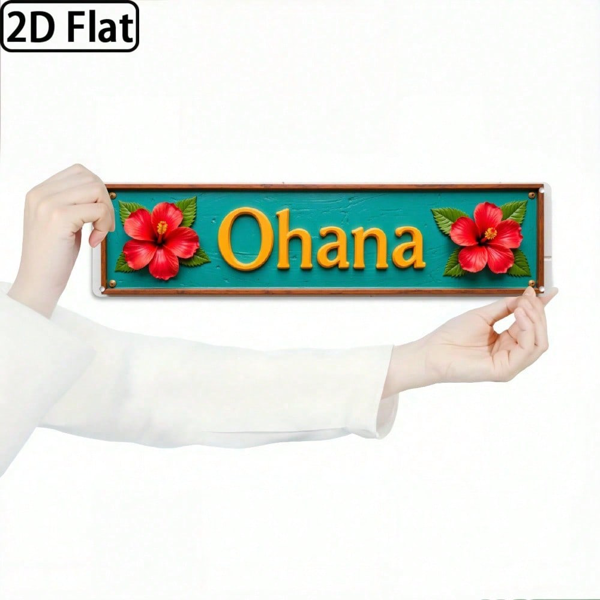 CIFbuy 复古夏威夷Ohana金属墙饰 3.9x15.7，扶桑花牌匾标识（TikTok, temu 自提物流）-4