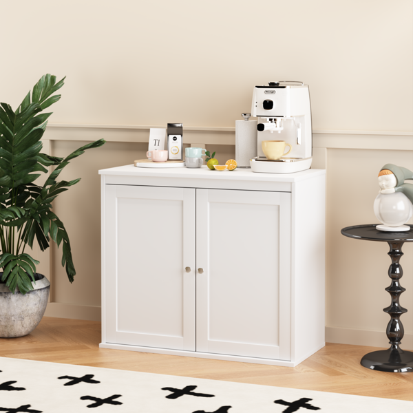 Kitchen Storage Cabinet with Double Doors, Coffee Bar Cabinet with Adjustable Shelves, Sideboard Buffet for Dining Room, Living Room or Entryway, Modern White Cupboard-15
