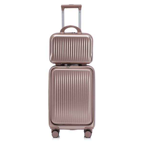 14"/20" 2 pcs/set in ABS Spinner Wheel Luggage, with Combination Lock and Front Opening Design, 14" Cosmetic Case (Champagne)-21