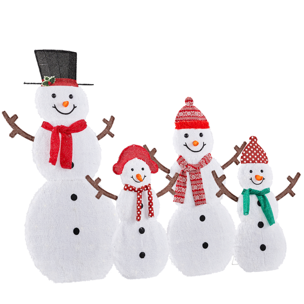 4pcs 5ft 白色 2D雪人一家四口树枝手 蒙布绒布 250灯暖白灯 圣诞灯饰雪人 4.5V 3.6W-1