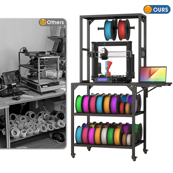 3D Printer Stand, Heavy Duty 3D Printer Table Stand with Filament Storage Rack, T-Shaped Spools Holder Rack with Wheels,3D Printer Workbench for 3D Printing Studio, Home Office Workshop-4