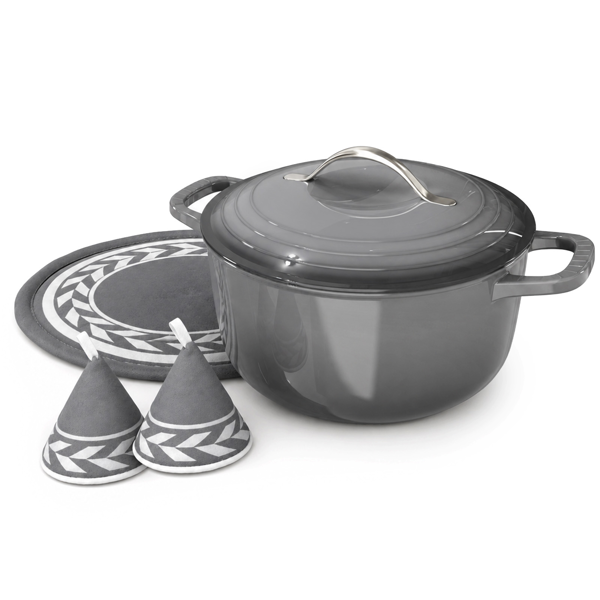 不锈钢手柄 7.5QT 7.1L 圆形 珐琅锅 黑灰渐变 含手套 隔热垫-11