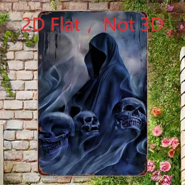 CIFbuy 复古死神铁皮招牌，复古骷髅金属牌 8x12 万圣节哥特风（TikTok, temu 自提物流）-5