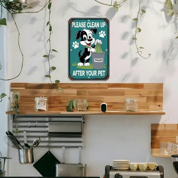 CIFbuy 1个2D平面复古可爱狗狗提醒铁皮招牌，农场风格复古艺术墙饰（TikTok, temu 自提物流）-4