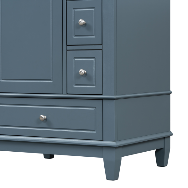 24" Bathroom Vanity with Sink and Drawers, Gray Blue Freestanding Vanity Cabinet with Ceramic Top and Storage Shelves, MDF and Solid Wood Base, Modern Sink Cabinet for Small Bathrooms-6