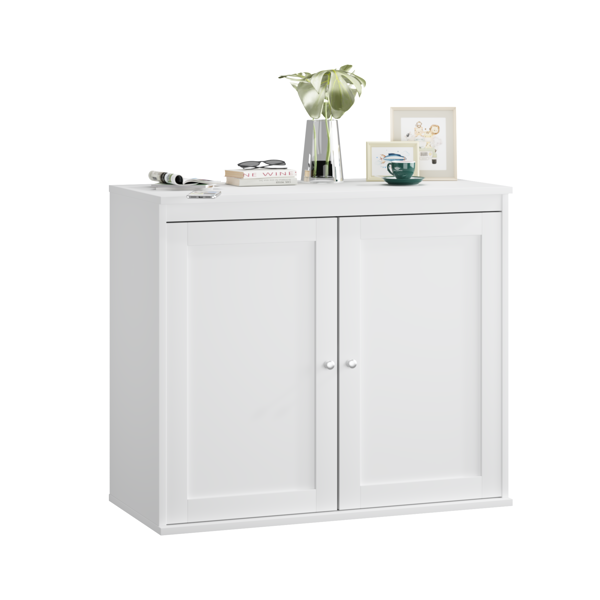 Kitchen Storage Cabinet with Double Doors, Coffee Bar Cabinet with Adjustable Shelves, Sideboard Buffet for Dining Room, Living Room or Entryway, Modern White Cupboard-23