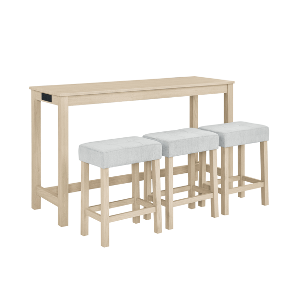 59 Inch Bar Table, Dining Table, Sofa Table with Power Outlet, 3 Upholstered Stools, 4 Piece Bar Table and Chair Set for Living Room, Dining Room, Kitchen-17