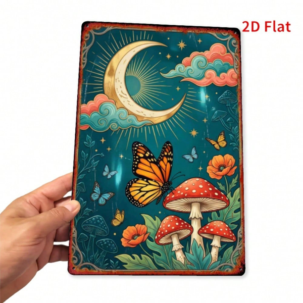 CIFbuy 2D 平面蝴蝶与蘑菇月亮标志，铁质锡制墙饰 7.8x11.8 英寸（TikTok, temu 自提物流）-8