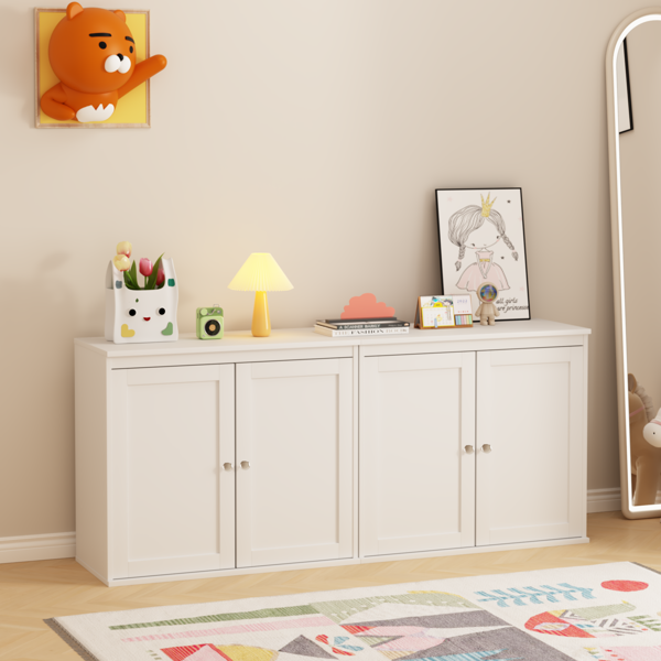 Kitchen Storage Cabinet with Double Doors, Coffee Bar Cabinet with Adjustable Shelves, Sideboard Buffet for Dining Room, Living Room or Entryway, Modern White Cupboard-19