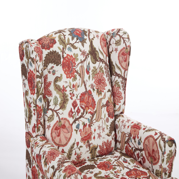 Modern Accent Chair with Retro Wood Legs, Comfy Upholstered Armchair, Floral Design Single Sofa Chair for Living Room Bedroom Office - Floral Red-8
