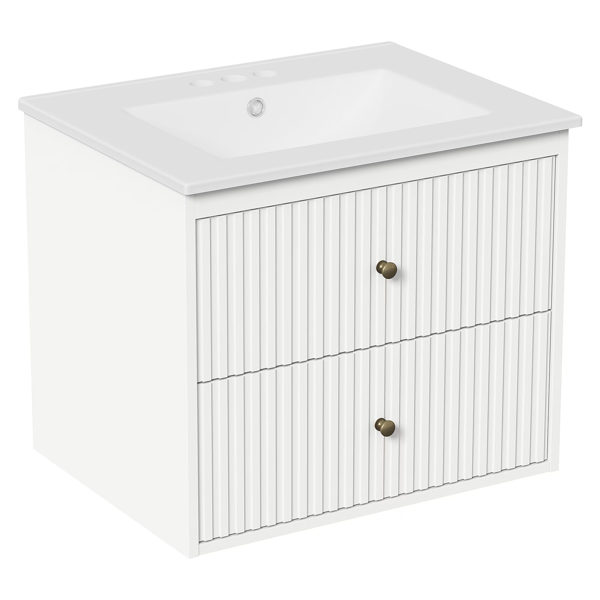 24'' Bathroom Vanity with Sink Set, Floating Bathroom Storage Cabinet with Doors and Drawers, Modern Vanity Sink Cabinet Wall Mount with Painted Surface, White-5