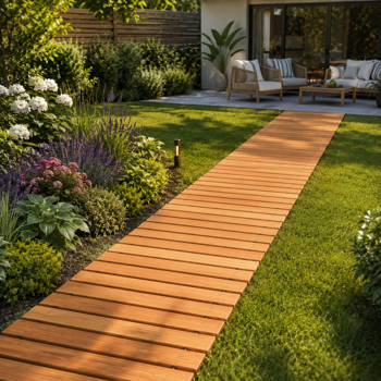 305 x 43 cmRoll-Out Wooden Walkway Mat, 1.5 cm Thick Portable Garden Pathway, Outdoor Wooden Boardwalk Path for Yard, Lawn, Beach, Patio and Camping