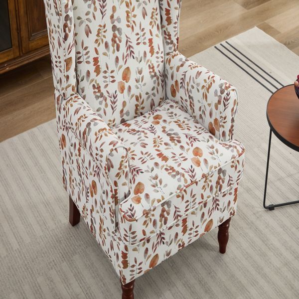 Modern Accent Chair with Retro Wood Legs, Comfy Upholstered Armchair, Floral Design Single Sofa Chair for Living Room Bedroom Office - Floral Yellow-6