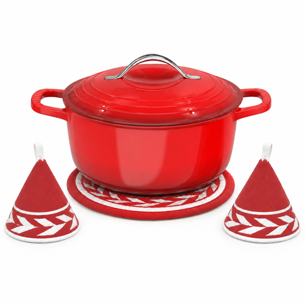 不锈钢手柄 5QT 4.7L 圆形 珐琅锅 红色渐变 含手套 隔热垫-6