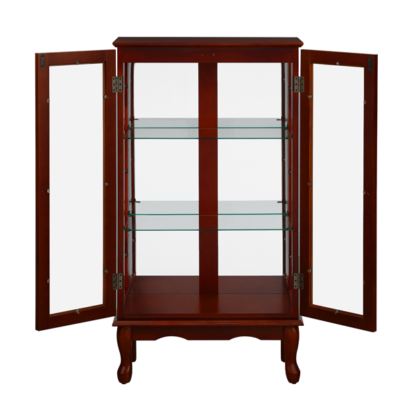 Curio Cabinet Lighted Curio Diapaly Cabinet with Adjustable Shelves and Mirrored Back Panel, Tempered Glass Doors (Cherry, 3 Tier), (E26 light bulb not included)-10
