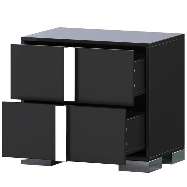 Elegant Nightstand with Metal Foot, Mirrored Bedside Table with 2 Drawers for Bedroom, Living Room, Black-7