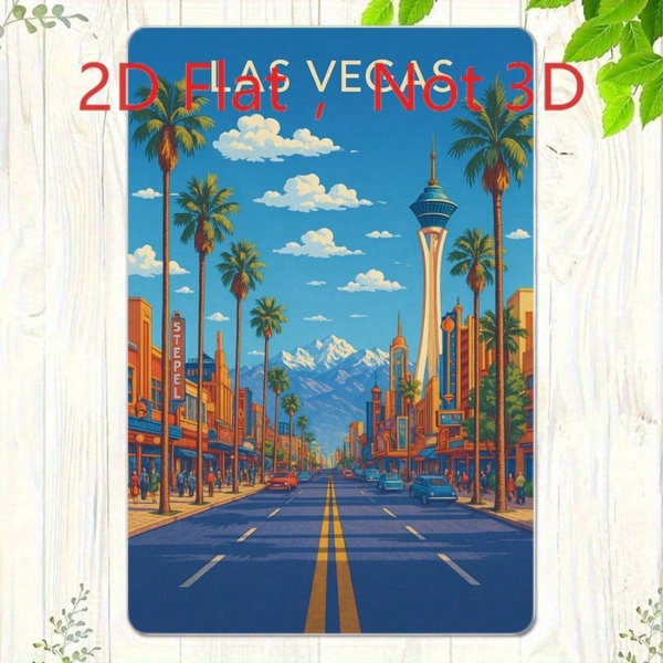 CIFbuy 复古拉斯维加斯城市街景2D印刷铁皮画 20x30厘米 艺术品（TikTok, temu 自提物流）-3