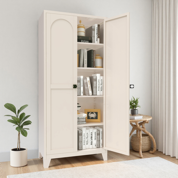 71'' 2 Shapely Door Cabinet With Lock, Metal Storage Cabinet with Doors and Adjustable Shelves, for Kitchen, Bedroom, Living Room(Beige)-17
