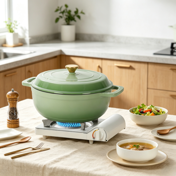 铸铁 7.5QT 烹饪锅具 渐变绿 含两个硅胶手套 珐琅锅