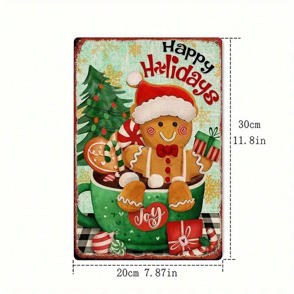 CIFbuy 圣诞姜饼人金属装饰牌 8x12，复古方形铁皮墙饰礼品（TikTok, temu 自提物流）-4